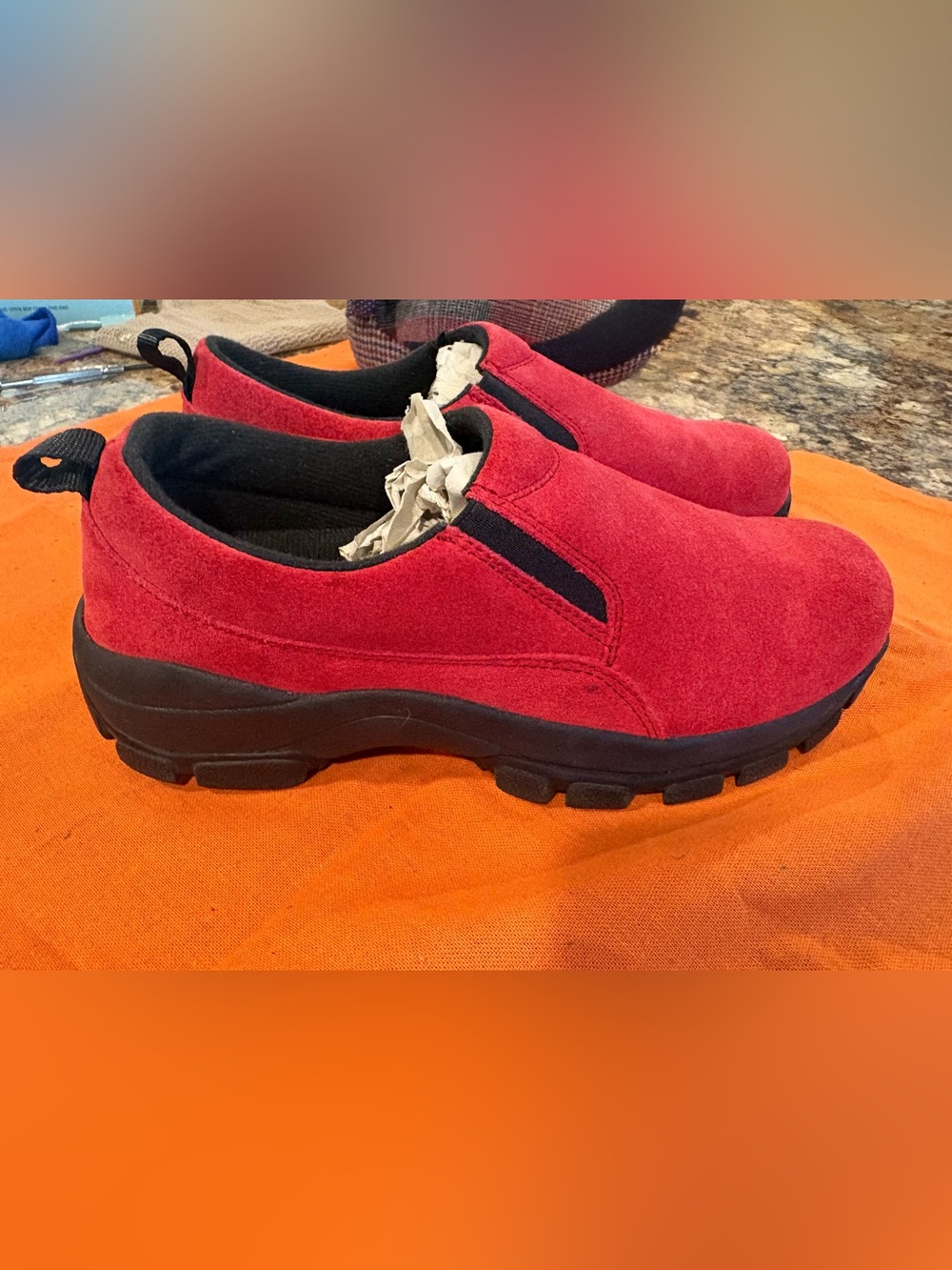 Lands' End Women's Red Suede Slip-On Mules